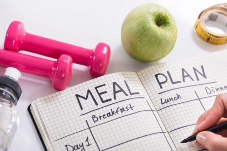 meal plan pink dumbbells green apple