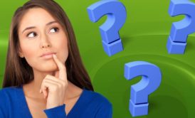 woman thinking blue question marks