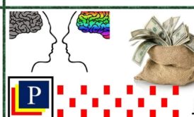 multi colored human brain and a sack of money