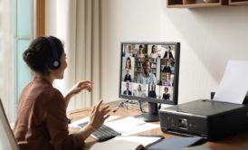 woman using body language in video conference