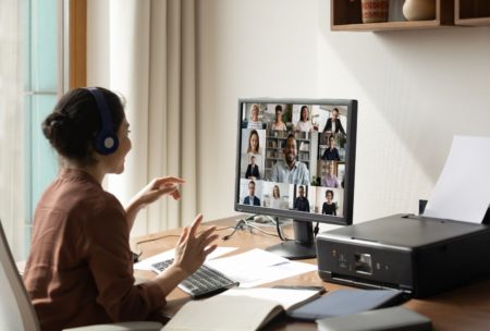 woman using body language in video conference
