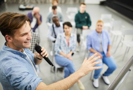 confident male speaker