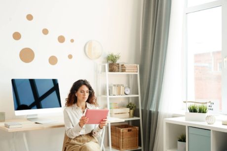 woman working in hybrid work environment