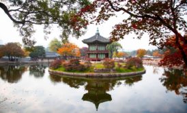 korean shrine in the middle of lake