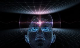 person looking up at glowing astral body