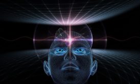 person looking up at glowing astral body