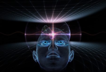 person looking up at glowing astral body