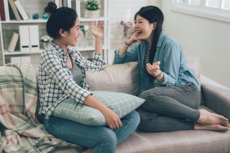 two women having conversation in korean