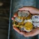 hands holding a bunch of crypto coins