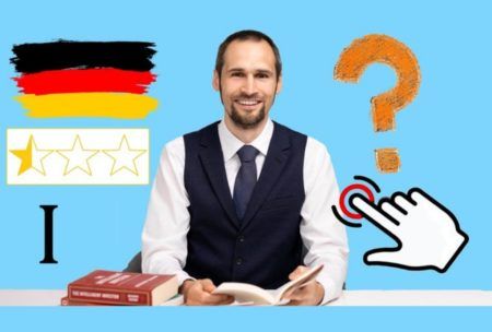 german flag and language instructor blue background