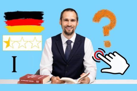 german flag and language instructor blue background