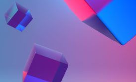 abstract 3d cubes arranged on a vibrant pink and blue background, showcasing design principles from a blender 3d course