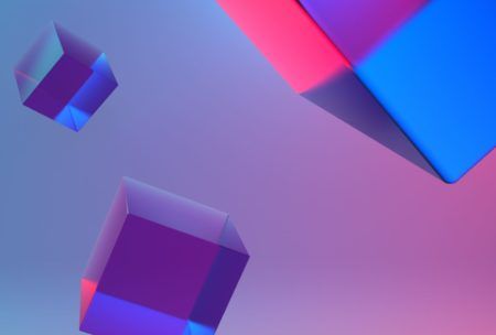 abstract 3d cubes arranged on a vibrant pink and blue background, showcasing design principles from a blender 3d course