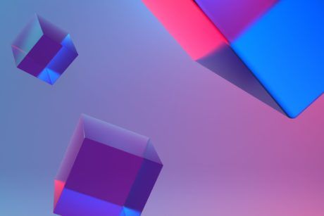 abstract 3d cubes arranged on a vibrant pink and blue background, showcasing design principles from a blender 3d course