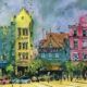 Colorful house and building portraits water color painting