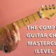 visual representation of a beginner guitar chords masterclass, focusing on foundational chords and skills for Level 1 learners