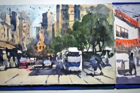 Atmospheric Natural Landscapes In Watercolor