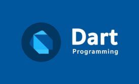 dart programming logo displayed prominently on a blue background, representing a course in Dart programming course