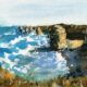Australian watercolor landscape painting showcasing the breathtaking Twelve Apostles scene.