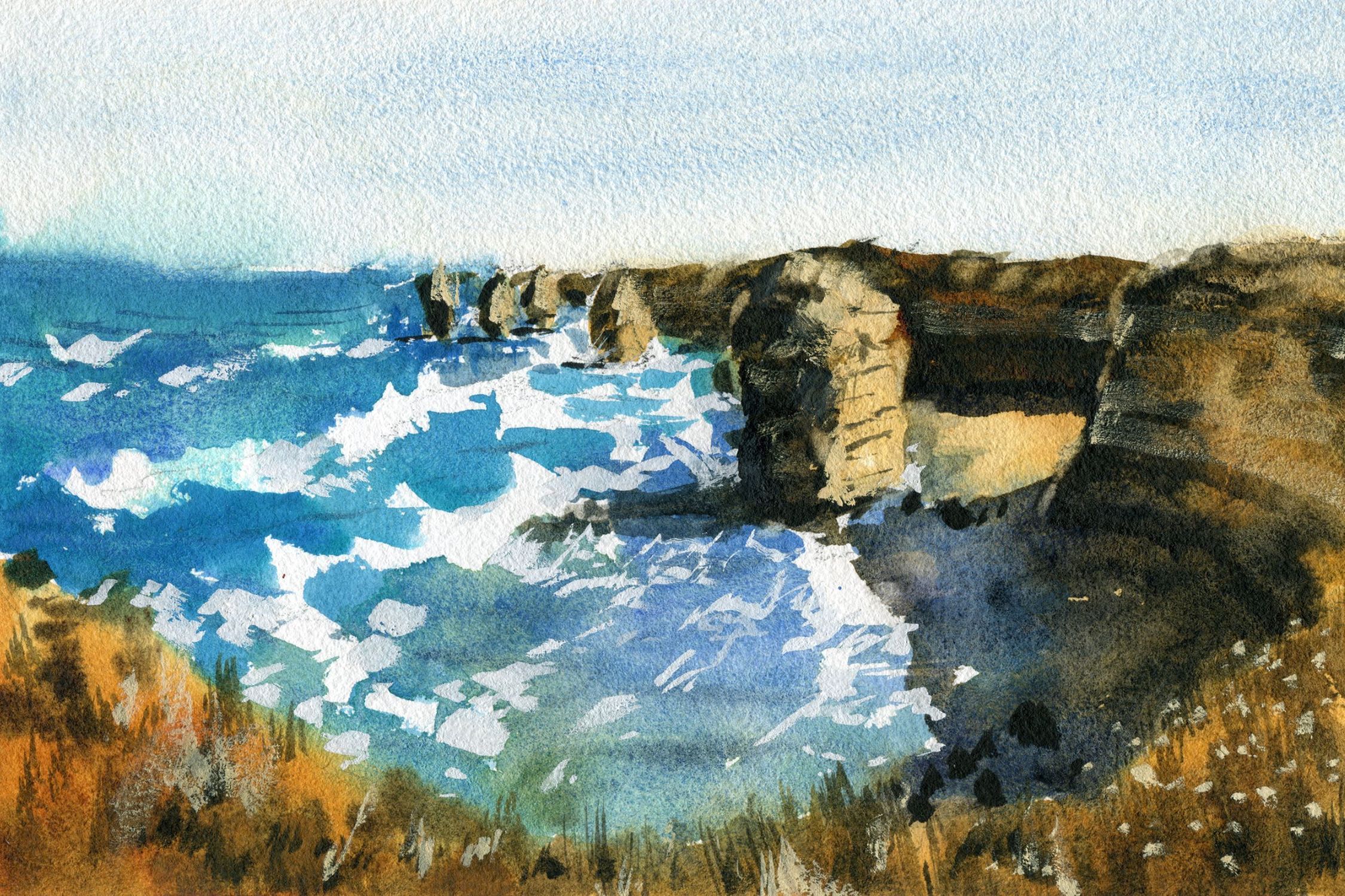 Australian Watercolor Landscape The Twelve Apostles Skill Success