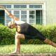 A man practicing a yoga pose outdoors, promoting yoga for busy people seeking relaxation and balance.