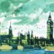 Watercolor art featuring Big Ben and the Thames, emphasizing watercolour sketching essentials.
