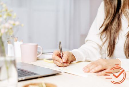 a woman taking a business writing skills course