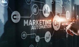 a finger pointing at the marketing automation text for marketing automation course