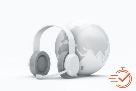 A 3D headset and globe, representing effective solutions in contact center operations