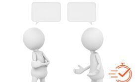 3D figures chatting with speech bubbles, representing a difficult conversations training session