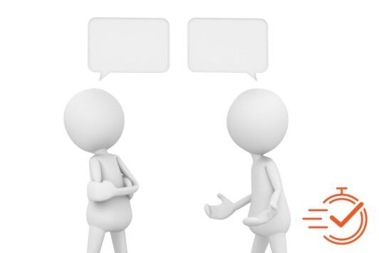 3D figures chatting with speech bubbles, representing a difficult conversations training session