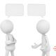 3D figures chatting with speech bubbles, representing a difficult conversations training session