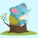 an elephant sits on a tree stump, engrossed in reading a book, illustrating a whimsical scene for how to illustrate a children's book