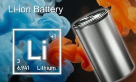 One li-ion battery showcasing its cylindrical design and metallic casing