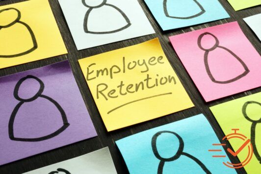 A graphic illustrating employee retention strategies and their importance in maintaining a happy workforce.
