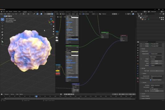a computer screen displays a 3D cloud model created using procedural materials in blender course