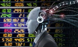 a robot with a head filled with data, symbolizing knowledge and analysis in a value investing course