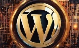 A gold background featuring the WordPress logo, highlighting its connection to WordPress theme development.