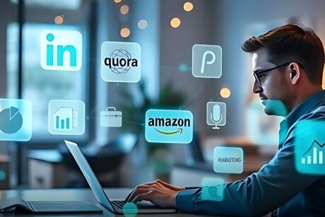 A presentation of an individual mastering blog marketing strategy to enhance business growth through social media engagement.