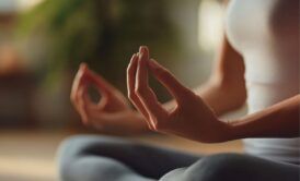 a woman in a yoga pose, radiating peace and a calm mind