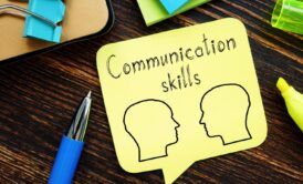sticky note listing tips for how to improve communication skills, emphasizing clarity, active listening, and empathy
