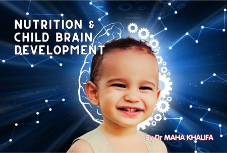 infographic illustrating the link between nutrition and child brain development, highlighting key nutrients and their benefits