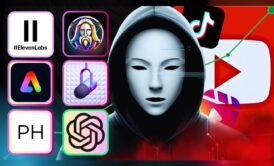 a person wearing a mask displaying various apps, emphasizing ai for creators