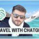 hussein attie in sunglasses stands with a plane behind him, promoting travel with chatgpt for planning trips