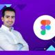 A man in a white shirt stands against a vibrant, colorful background, showcasing a design concept of figma for web design