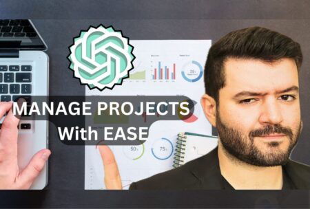 hussein attie explains project management ai, surrounded by data visualizations, offering a clear path to success