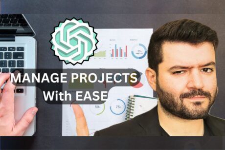 hussein attie explains project management ai, surrounded by data visualizations, offering a clear path to success
