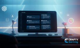 a computer screen displaying chatgpt seo in a softly lit, futuristic workspace with an intuitive interface