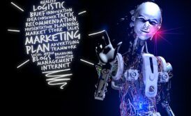 a robot featuring a light bulb and text, representing the ChatGPT for marketing course concept